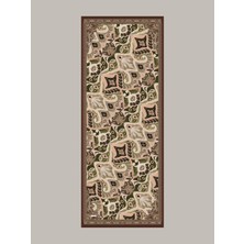 AYSHARA Sırlı Motifler Etnik Desenli Tek Taraflı Şal - Kahve Yeşil