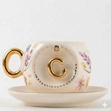 BSK Ceramics Handmade Harfli Porselen Bahar Dalı Kahve Fincanı C Harfi