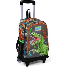 Işıklı Tekerlekli Dinazor Kamuflaj Çekçek Okul ve Seyahat Çantası Erkek Çocuk Gri