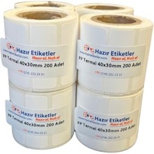 Pp Termal Etiket 40MM x 30MM Ruloda 200 Adet Toplam 8 Rulo 1600 Adet Phomemo Yazıcılar ile Uyumlu