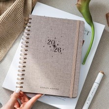 2026 Spiralli Günlük Ajanda 12 Aylık Kir ve Suya Dayanıklı Sert Kapak - Bej