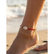 Fi Hediyelik Deniz Kabuğu Boncuklu Doğal Taşlı Altın Kaplama Zincirli Ikili Asortik Halhal