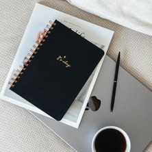 Paperora A5 Spiralli Sert Kapak Keten Çizgili Tarihsiz Not Defteri Siyah