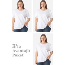 Arma Yıldız Kadın Büyük Beden Pamuklu Basic Kısa Kollu Bisiklet Yaka Tişört Beyaz 3'lü Paket