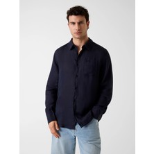 Guess Napa  Erkek Lacivert Keten Regular Fit Gömlek M6GH59W1827-F73J