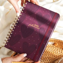 2026 A5 Spiralli Haftalık Ajanda 12 Aylık - Bordo Kalp