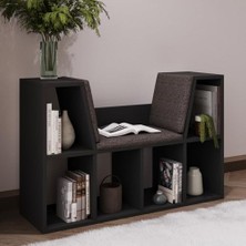 Livora Minderli Kitaplık - Oturma Alanlı 103 cm Minimalist Tasarım, Antrasit