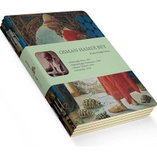 Kaplumbağa Serisi - A6, Osman Hamdi Bey 4'lü Defter Seti Iıı, Çizgisiz, Toplam 192 Sayfa, Her Biri 48 Sayfa, Tel Dikiş, Esnek Kapak, Oval Kenar, Tuval Doku, 60 Gram, Sarı Krem Renk