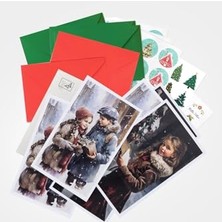 Yılbaşına Özel 15 Parça Kartpostal, Zarf ve Sticker Seti Kış Çocukları