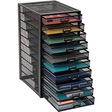 File Masa Düzenleyici, Ofis Malzemeleri Saklama, Çekmeceli Dikey Takı Kutusu, 10 Bölmeli, Güçlendirilmiş Tel, Siyah