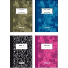 Kamuflaj Desen A4 Okul Defteri, 60 Yaprak Kareli 4'lü Paket