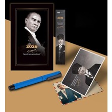2026 Gazi Paşa Atatürk Ajandası Ayraç Kartpostal Kalem - Mavi