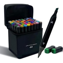 48 Adet Marker Kalemden Oluşan Rengarek Kalem Seti Çantalı Standlı Çift Taraflı Marker Boyama Renklendirme Kalemleri