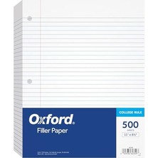 Tops Notebook Filler Kağıdı, College Çizgili, 27,9 x 21,6 Cm, 3 Delikli, Ağırlık, Orta Büyüklükte, Beyaz, 500 Yaprak/paket (62349)