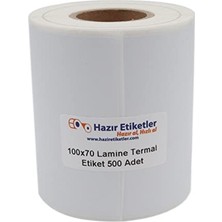Lamine Termal Etiket 100MM x 70MM Ruloda 500 Adet 40MM Kuka Çapında Direk Termal Transfer Etiketi