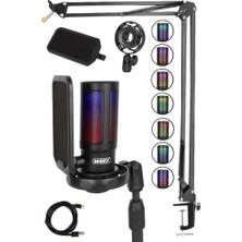 Midex V6 Rgb Set USB Oyuncu ve Yayıncı Mikrofonu Condenser Stüdyo (Kayıt Gaming Tiktok Twitch Canlı Yayın Discord Youtube)