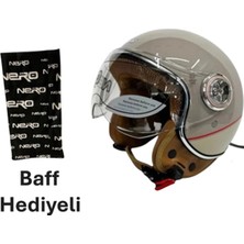 Nero TK06 Çenesiz Yarım Kask Bej - Krem (S) + Baff Hediyeli