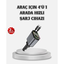 Uslucan Alışveriş Araç Şarj Cihazı 4 Portlu 66W Hızlı Şarjlı LED Işıklı ve 180° Dönebilir