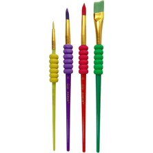 Sentetik Fırça Seti, 4'lü, Sünger Tutmalı, Akrilik ve Yağlı Boya Için, 2.5mm