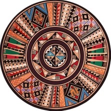 Kilim Home  Boho 971 Renkli Etnik Mandala Desenli Doğal Natural Jüt Yuvarlak