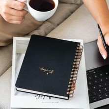 Paperora A5 Spiralli Sert Kapak Keten Kareli Tarihsiz Not Defteri Siyah