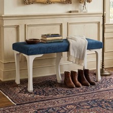 Ratemo Mobilya Dekoratif Puf Bench Oturma Bankı – Yatak Ucu, Antre Ayakkabı Giyme Bankı | Lacivert Kumaş Beyaz Ayak