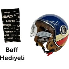 Nero TK06 Çenesiz Yarım Kask Lacivert-Kırmızı (Xl) + Baff Hediyeli