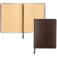 Vintage Sert Kapaklı Defter, Büyük Pu Deri Yazı Defteri, 18,5 x 25,5 Cm, 100 Parşömen Tarzı Çizgili Çarşaf (200 Sayfa), Koyu Kahverengi