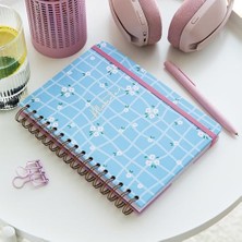 A5 Spiralli Süresiz Renkli Planlayıcı Ajanda Motivasyon Sayfalı Mavi Papatyalar