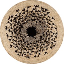 Kilim Home  Boho 970 Kara Delik Desenli Doğal Natural Jüt Yuvarlak