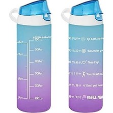 161506-160 Su Şişesi - Motivasyon Su Matarası - Plastik Renkli Suluk Mavi 750CC