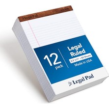 8,5 x 11 Yasal Ped, 12'li Paket, The Legal Pad Markası, Geniş Çizgili, Beyaz Kağıt, Yazı Defteri Başına 50 Yaprak, Abd'de Üretilmiştir (7533)