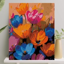 Sayılarla Boyama Tuval Seti Fırça Boya Dahil (Çıtalı) 40X50 cm - Renkli Çiçekler