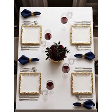 sembol Caprıce Luxury 4'lü Kare Servis Tabağı Seti - 27X27 cm Gold Detaylı Porselen Sunum Takımı