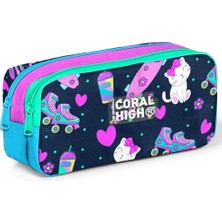 Lacivert Pembe Kedili Iki Bölmeli Kalem Çantası - Kız Çocuk