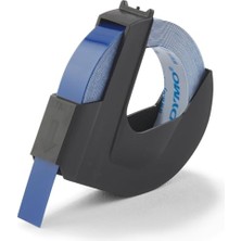 Yapışkanlı Plastik Kabartma Şerit, 9 mm x 3 mt Rulo, Mavi Üzeri Beyaz Baskı