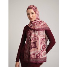 AYSHARA Sırlı Motifler Etnik Desenli Tek Taraflı Şal - Gül Bordo