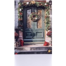 Kartpostal, Yılbaşı, Yeşil Garlandlı Süslü Kapı, 12X17 cm 6 Adet