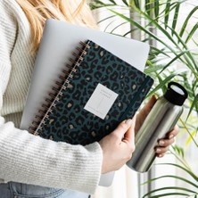 Paperora Spiralli Süresiz Planlayıcı Ajanda Yeşil Leopar - 15X21