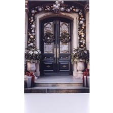 Kartpostal, Yılbaşı, Beyaz Süslü Kapı, 12X17 cm 6 Adet