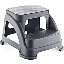Iki Basamaklı Kaymaz Tabure - 120 kg Taşıma Kapasiteli - Basamaklı Tabure - Sert Plastik (Antrasit)