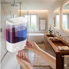 1000 ml 2 Bölmeli Yapışkanlı Sabunluk Şampuan Duş Jeli Dispenser Banyo Mutfak V-2