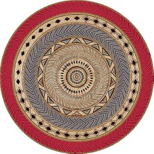 Kilim Home  Boho 972 Kırmızı Etnik Mandala Desenli Doğal Natural Jüt Yuvarlak