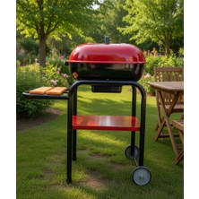 Tekerlekli Odun Kömürlü Bahçe Mangalı – Ahşap Yan Panelli Dorello