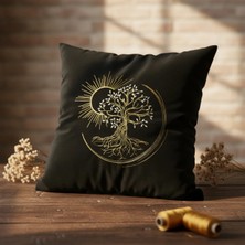 Harmony Factory Magic Tree Nakışlı Siyah Kadife Kırlent Kılıfı Özel Tasarım Dekoratif Yastık Kılıfı