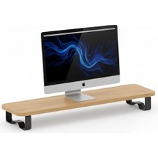 Prexua Upster Ahşap Monitör Standı - Ergonomik Monitör Yükseltici (Safir Meşe - Siyah Ayak, Large)