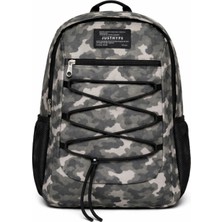 Hype Lisanslı 3 Bölmeli Sırt Çantası - Gri Kamuflaj Kordonlu Laptop Gözlü Su Itici Özellikli Okul Çantası