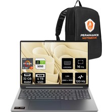 Lenovo Ideapad Pro 5 Ryzen AI 7 350 RTX 5050 8GB Gaming Laptop 32GB RAM 4TB SSD 16" 120Hz FreeDOS + Per4 Çanta 83JN003BTRP305