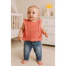 Baby Hola 1-8 Yaş Şık Kız Çocuk Önden Fırfırlı Kot Kaprili Takım 3123