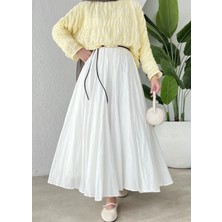 Moda Aksa Beli Lastikli Vual Etek/beyaz